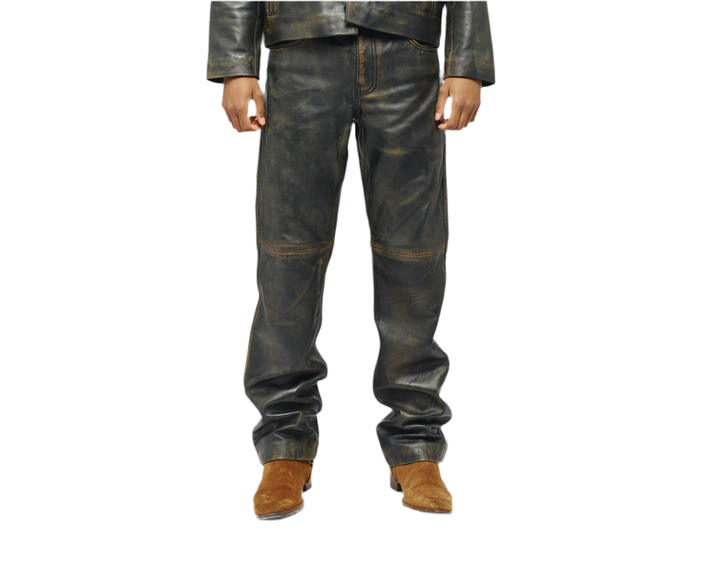DISTRESSED LEATHER TROUSERS