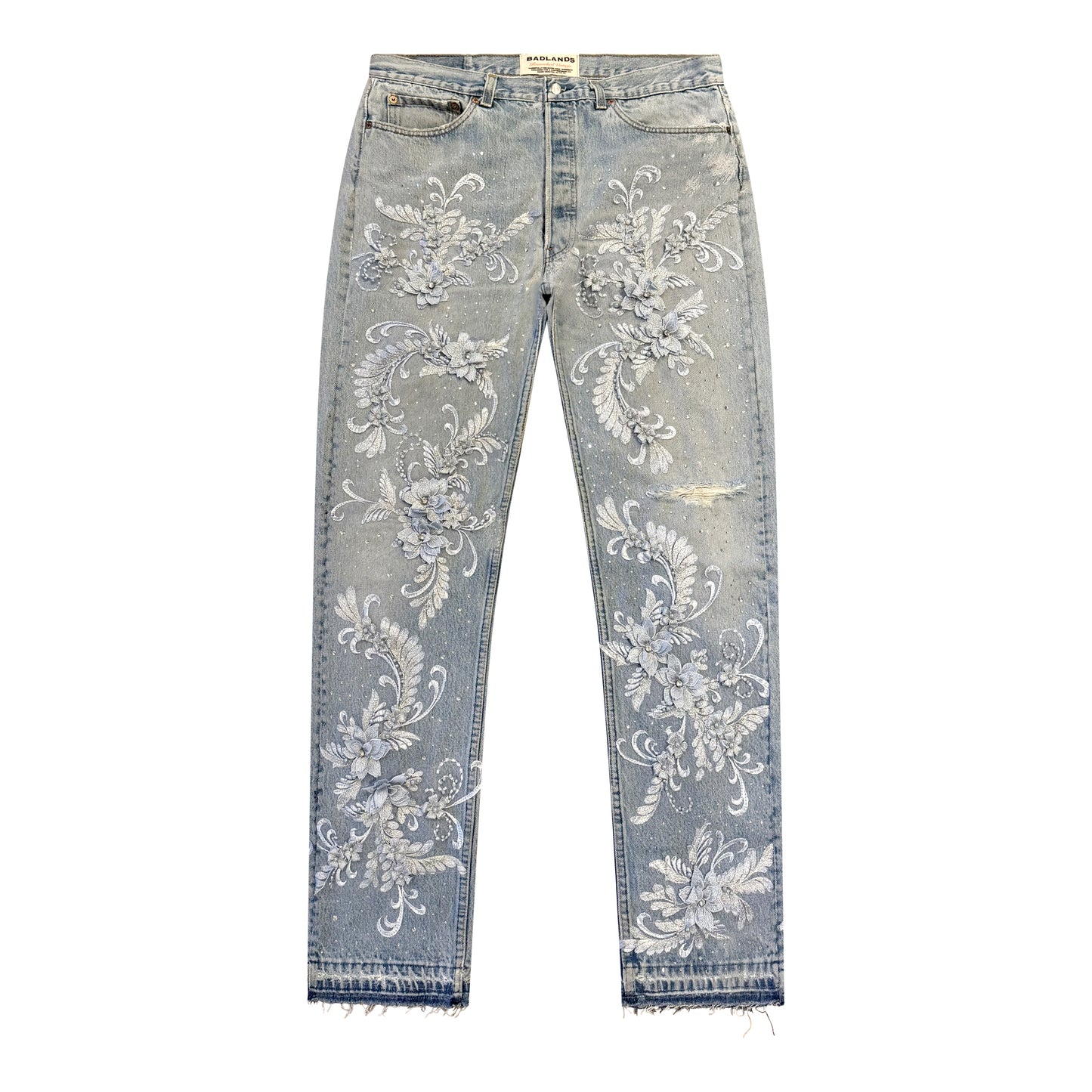 Icy Blue Rhinestone Lace Denim