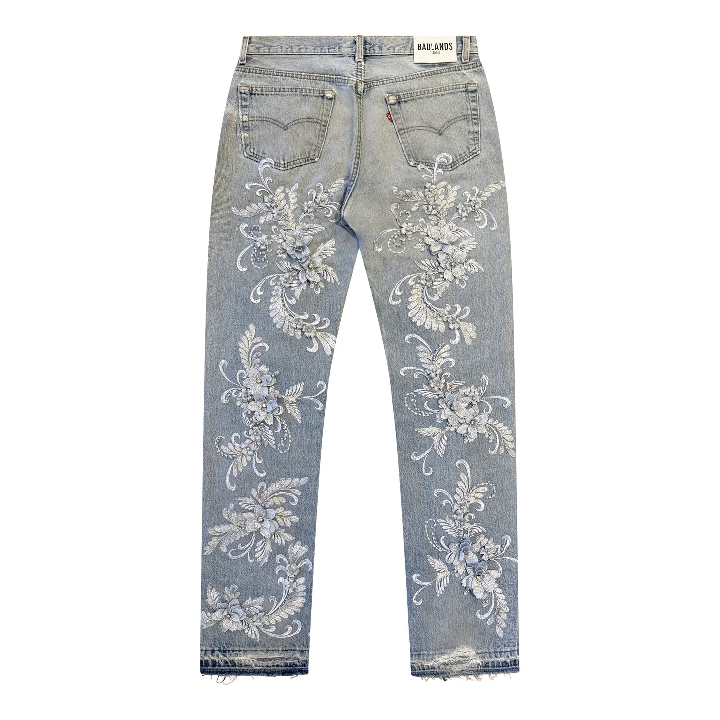 Icy Blue Rhinestone Lace Denim