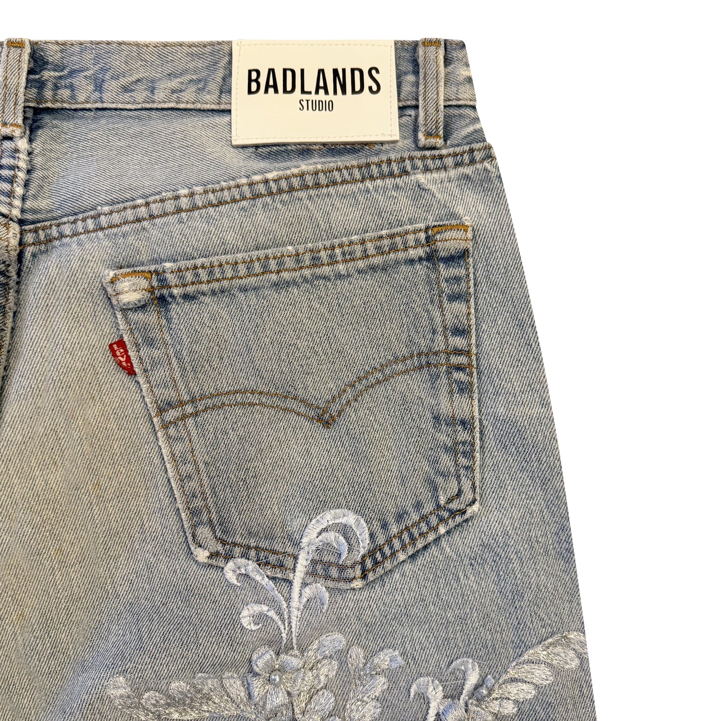 Icy Blue Rhinestone Lace Denim