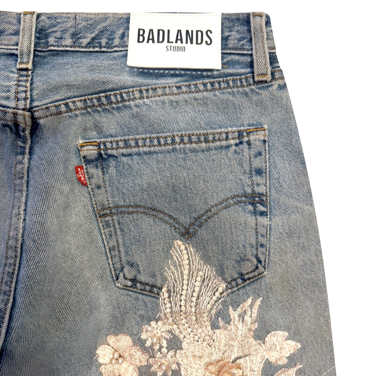 Dusty Rose Rhinestone Lace Denim