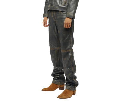 DISTRESSED LEATHER TROUSERS