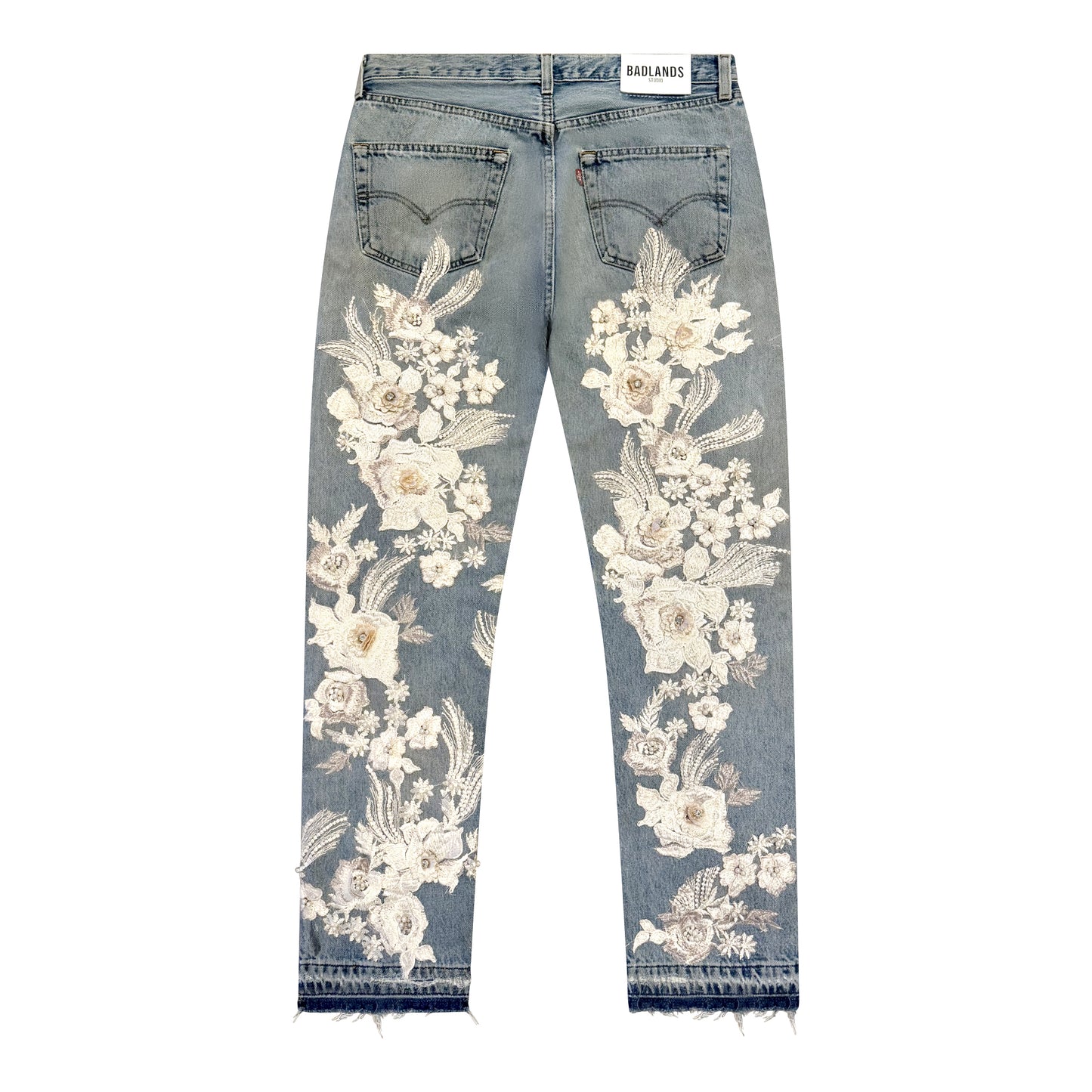 Dusty Rose Rhinestone Lace Denim